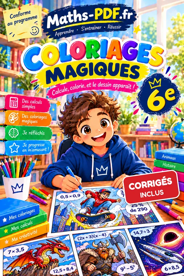 Couverture du livre Coloriages magiques de maths 6e en PDF, solutions incluses