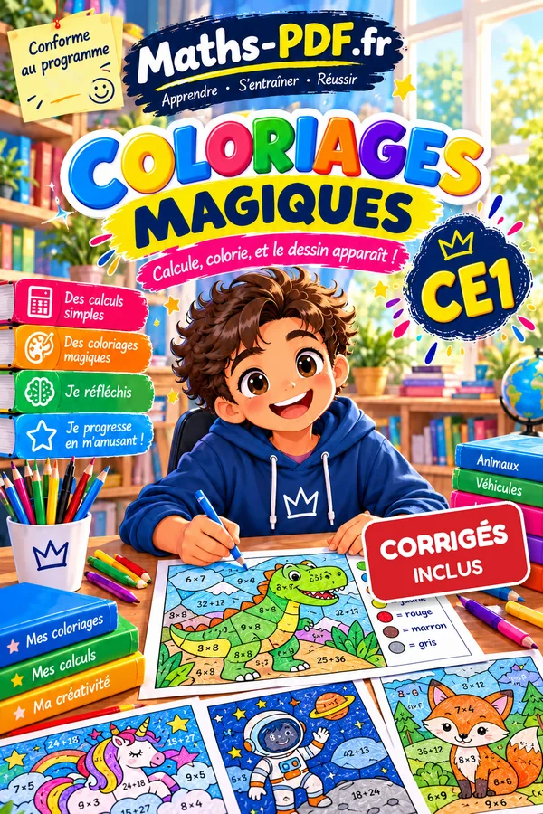 Couverture du livre Coloriages magiques de maths CE1 en PDF, solutions incluses