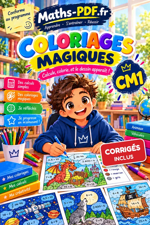 Couverture du livre Coloriages magiques de maths CM1 en PDF, solutions incluses