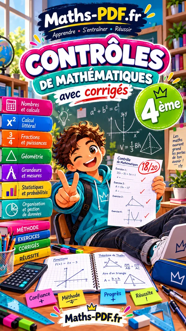 Couverture du livre de contrôles corrigés de maths 4e en PDF