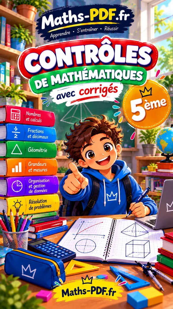 Couverture du livre de contrôles corrigés de maths 5e en PDF