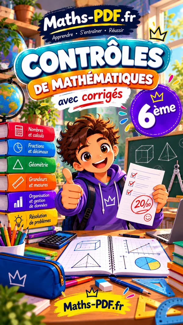 Couverture du livre de contrôles corrigés de maths 6e en PDF