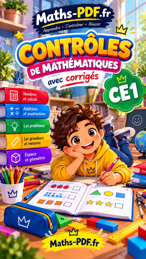 Couverture du livre de contrôles corrigés de maths CE1 en PDF