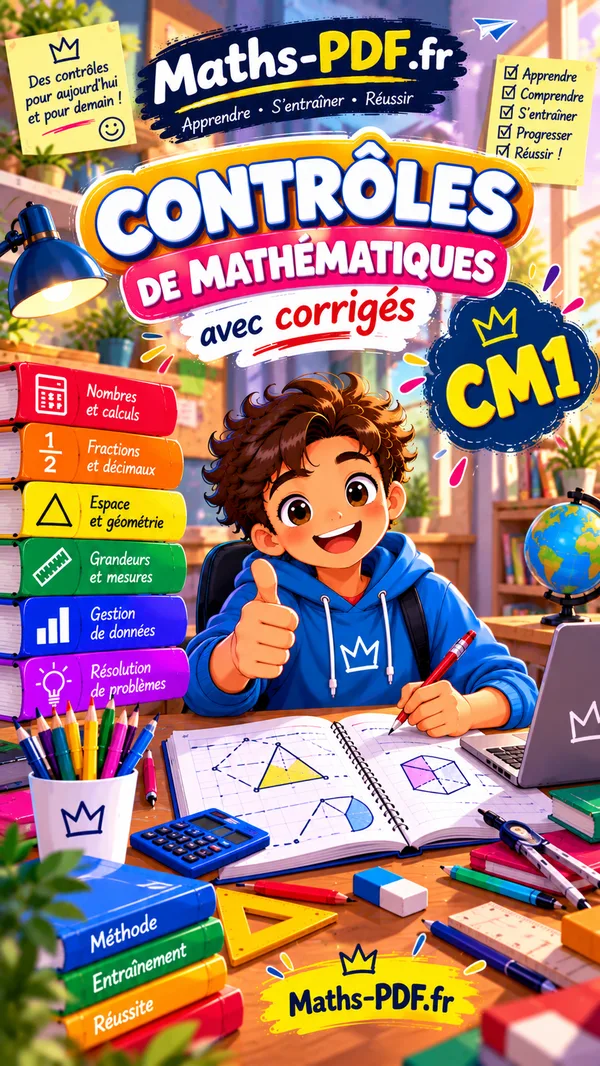 Couverture du livre de contrôles corrigés de maths CM1 en PDF