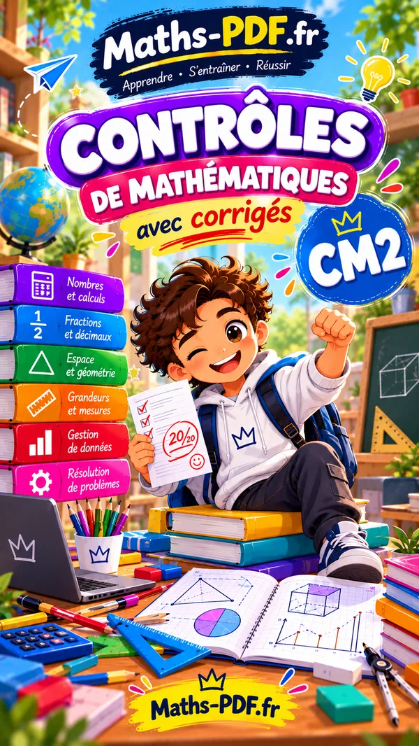 Couverture du livre de contrôles corrigés de maths CM2 en PDF