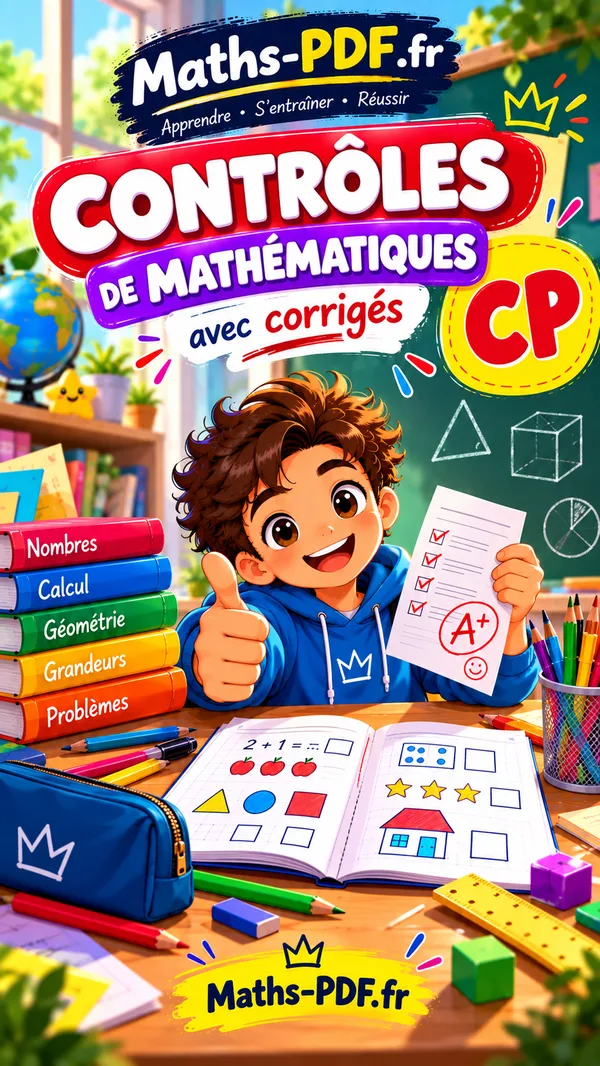 Couverture du livre de contrôles corrigés de maths CP en PDF
