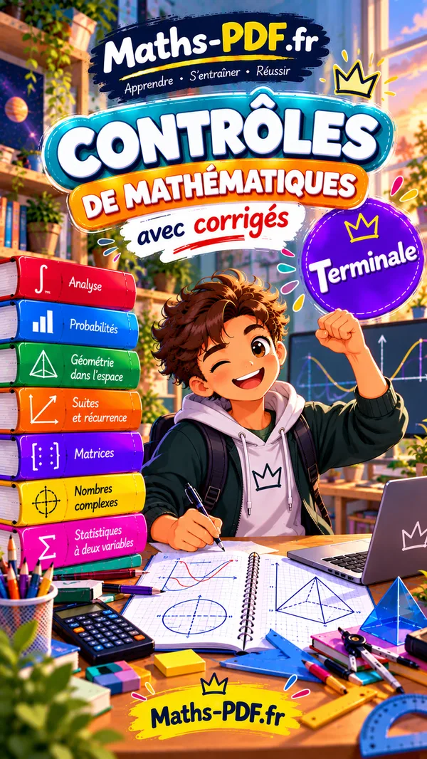Couverture du livre de contrôles corrigés de maths Terminale en PDF