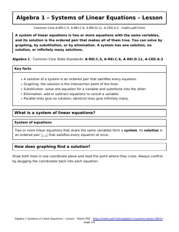 Systems lesson (Algebra 1) – first page of the printable PDF