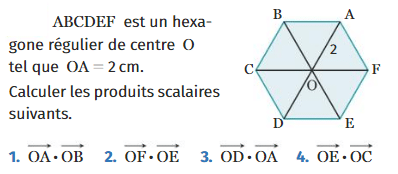 Produits scalaires dans un hexagone régulier : exercices en 1ère.