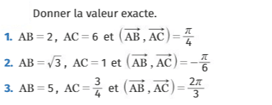 Calculer le produit scalaire de deux vecteurs. : exercices en 1ère.