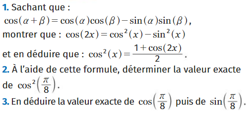 Utilisation des formules de trigonométrie : exercices en 1ère.