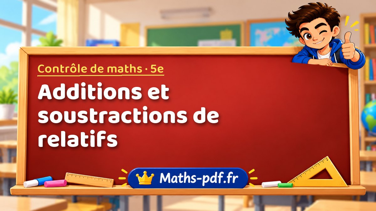 Additions et soustractions de relatifs – Contrôle de maths niveau 5e sur Maths-pdf.fr