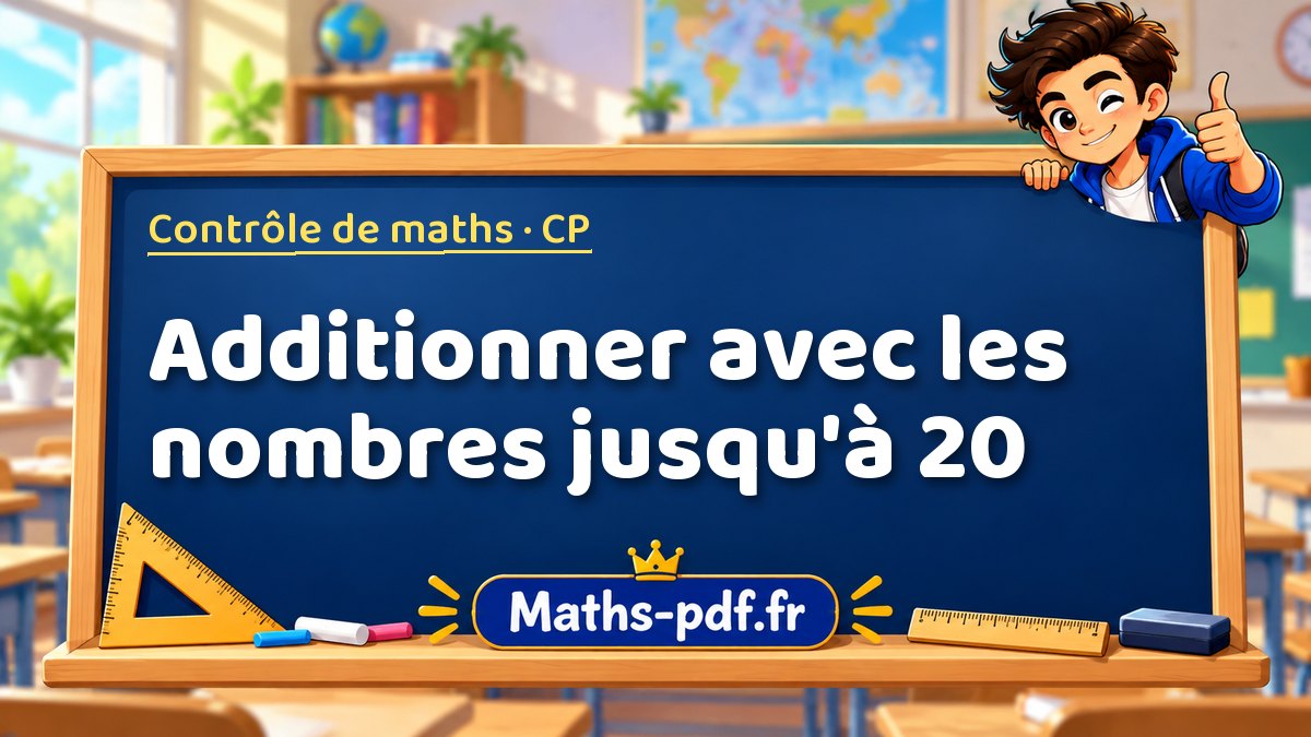 Additionner avec les nombres jusqu'à 20 – Contrôle de maths niveau CP sur Maths-pdf.fr