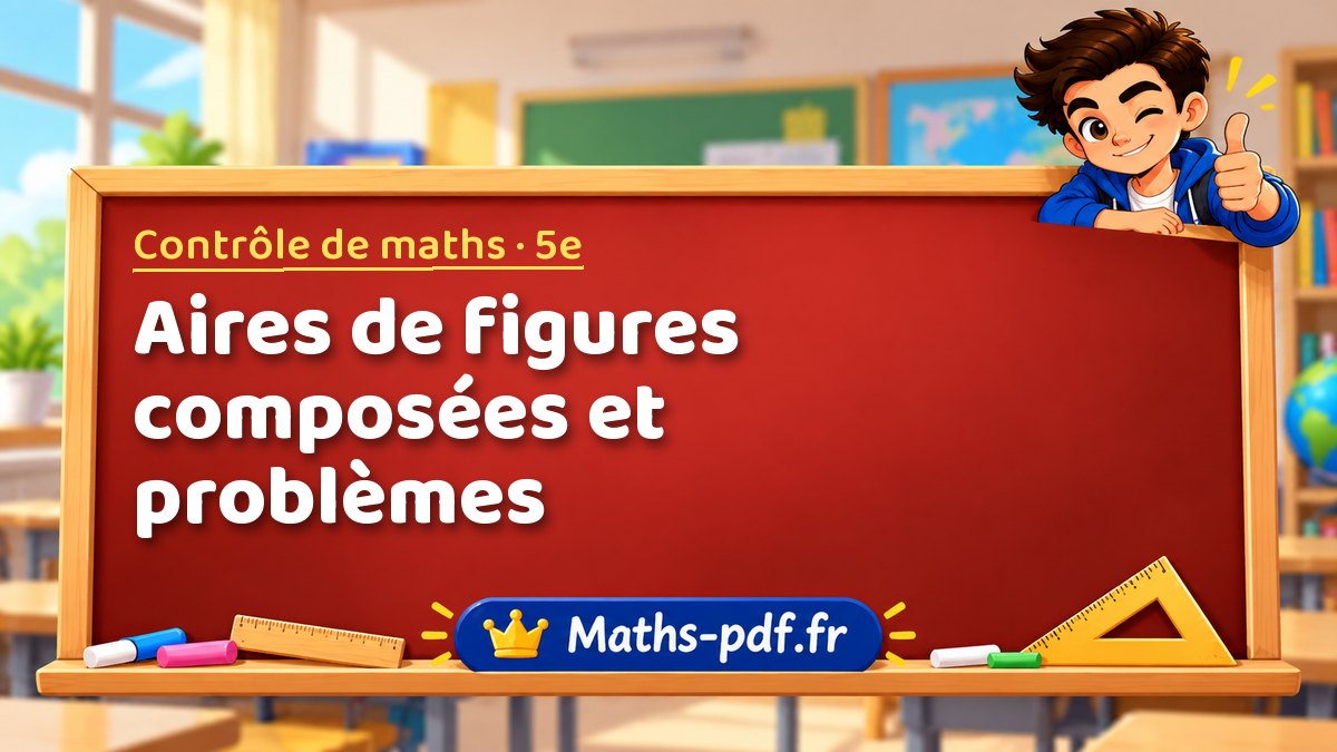 Aires de figures composées et problèmes – Contrôle de maths niveau 5e sur Maths-pdf.fr