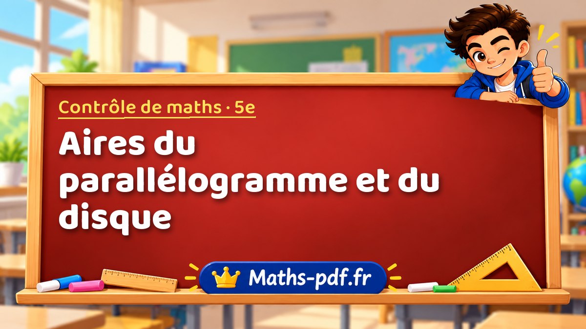 Aires du parallélogramme et du disque – Contrôle de maths niveau 5e sur Maths-pdf.fr