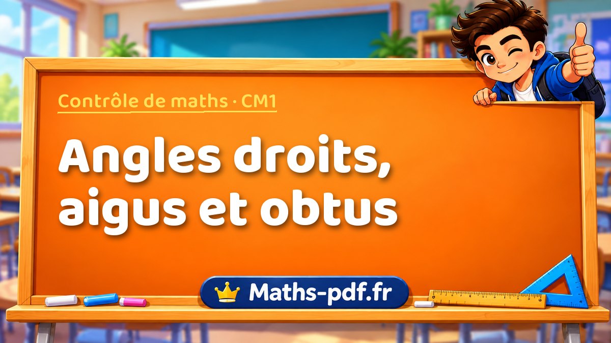 Angles droits, aigus et obtus – Contrôle de maths niveau CM1 sur Maths-pdf.fr