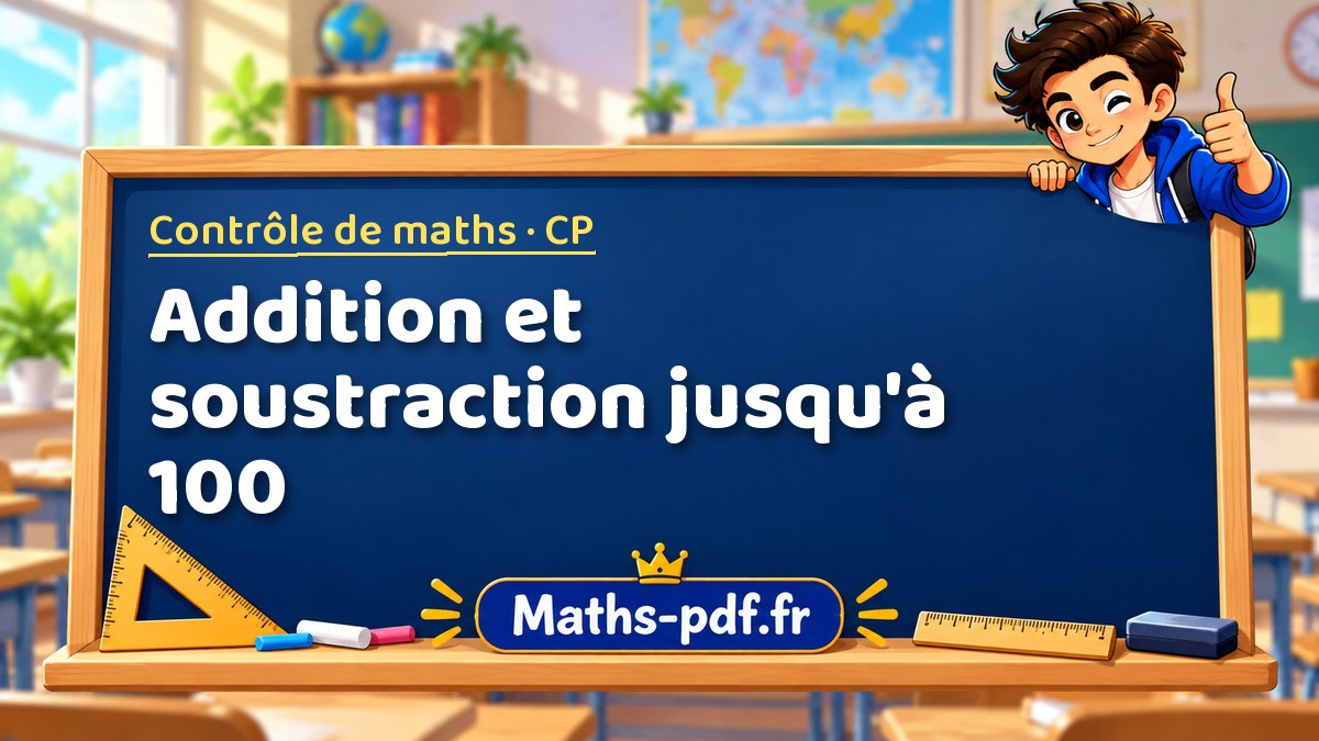Addition et soustraction jusqu'à 100 – Contrôle de maths niveau CP sur Maths-pdf.fr