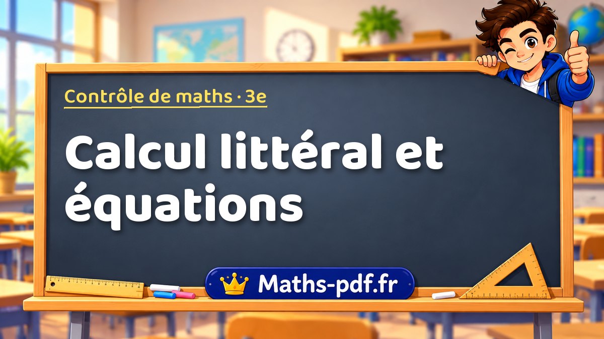 Calcul littéral et équations – Contrôle de maths niveau 3e sur Maths-pdf.fr