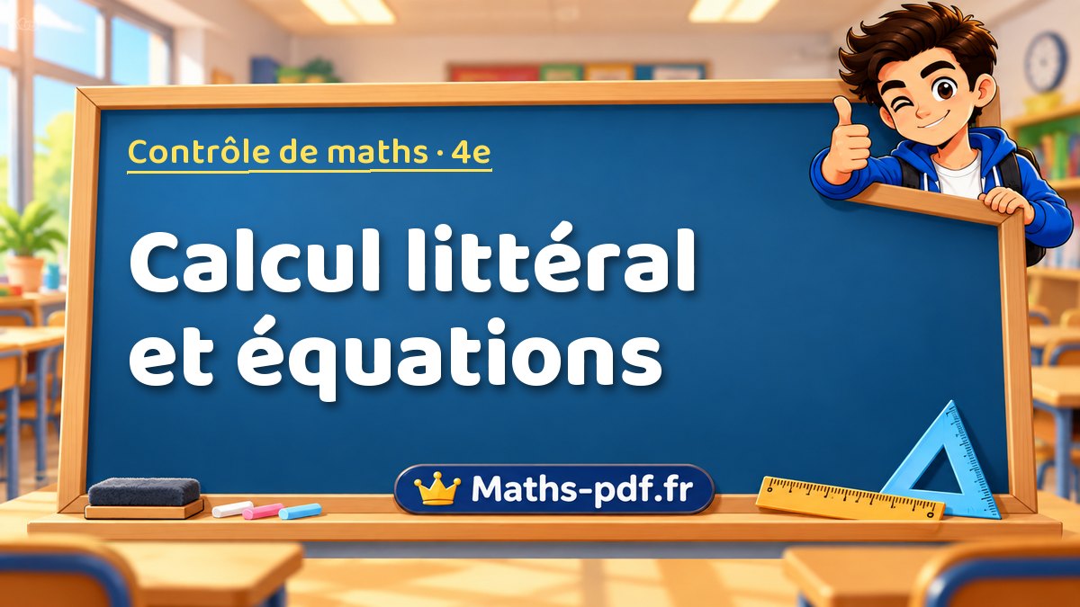 Calcul littéral et équations – Contrôle de maths niveau 4e sur Maths-pdf.fr