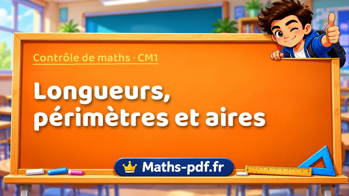 Longueurs, périmètres et aires – Contrôle de maths niveau CM1 sur Maths-pdf.fr