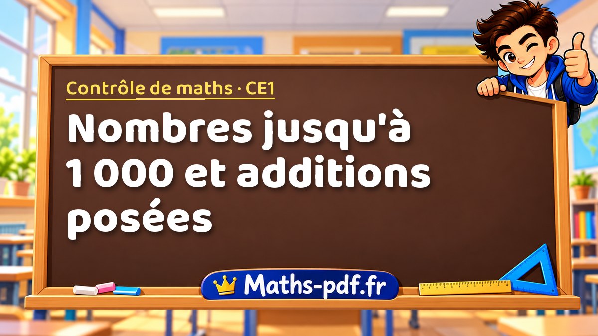 Nombres jusqu'à 1 000 et additions posées – Contrôle de maths niveau CE1 sur Maths-pdf.fr