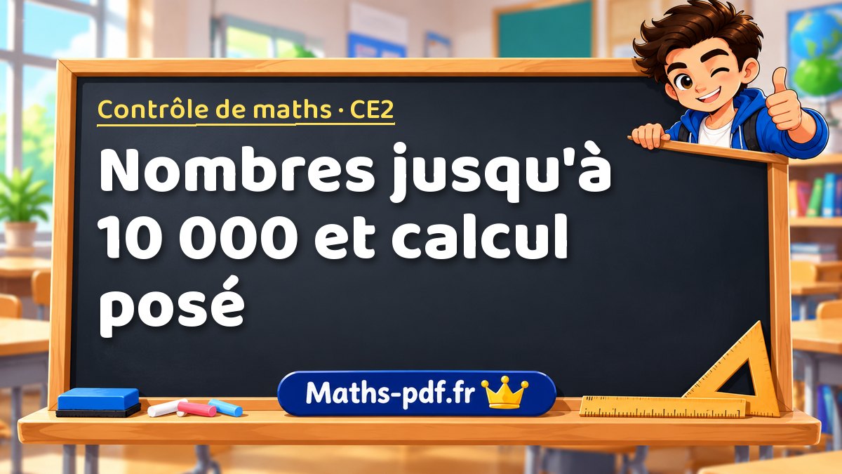 Nombres jusqu'à 10 000 et calcul posé – Contrôle de maths niveau CE2 sur Maths-pdf.fr