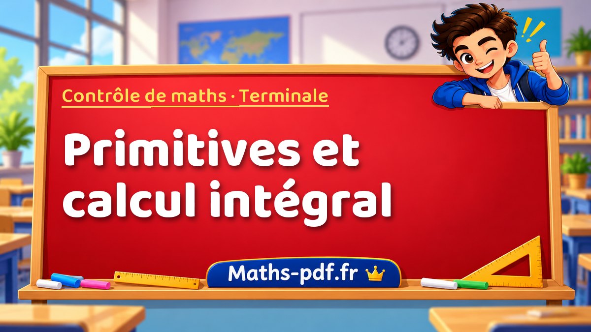 Primitives et calcul intégral – Contrôle de maths niveau Terminale sur Maths-pdf.fr