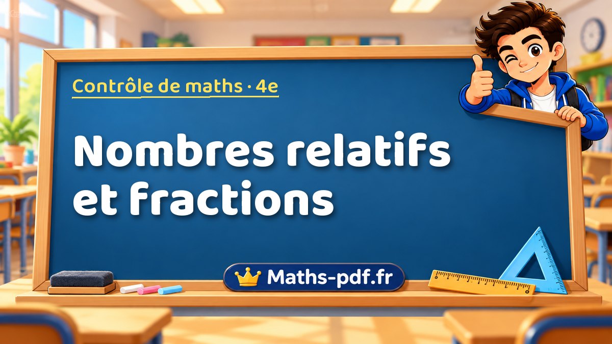 Nombres relatifs et fractions – Contrôle de maths niveau 4e sur Maths-pdf.fr