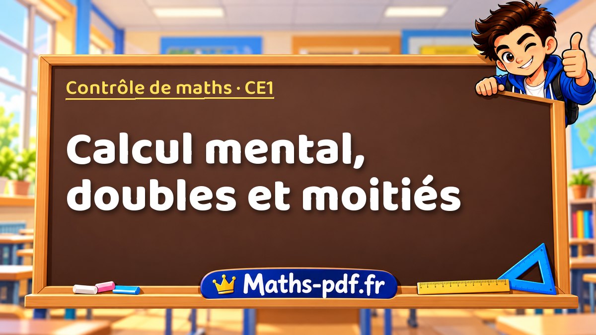 Calcul mental, doubles et moitiés – Contrôle de maths niveau CE1 sur Maths-pdf.fr