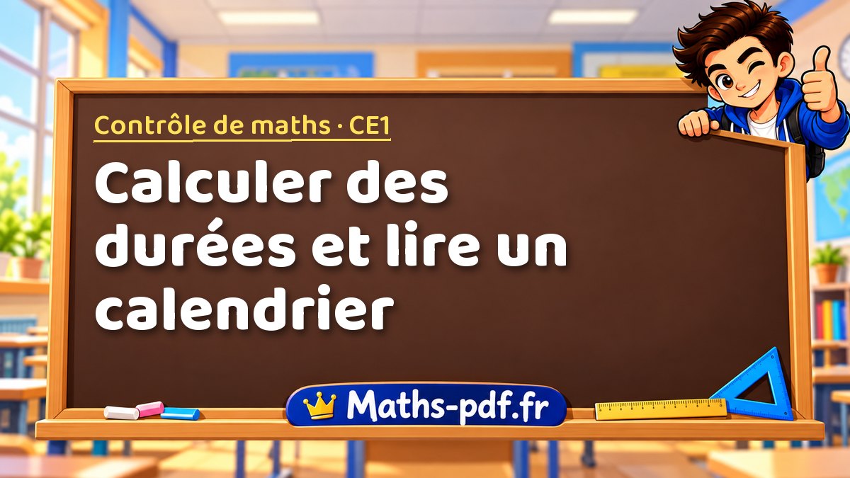 Calculer des durées et lire un calendrier – Contrôle de maths niveau CE1 sur Maths-pdf.fr