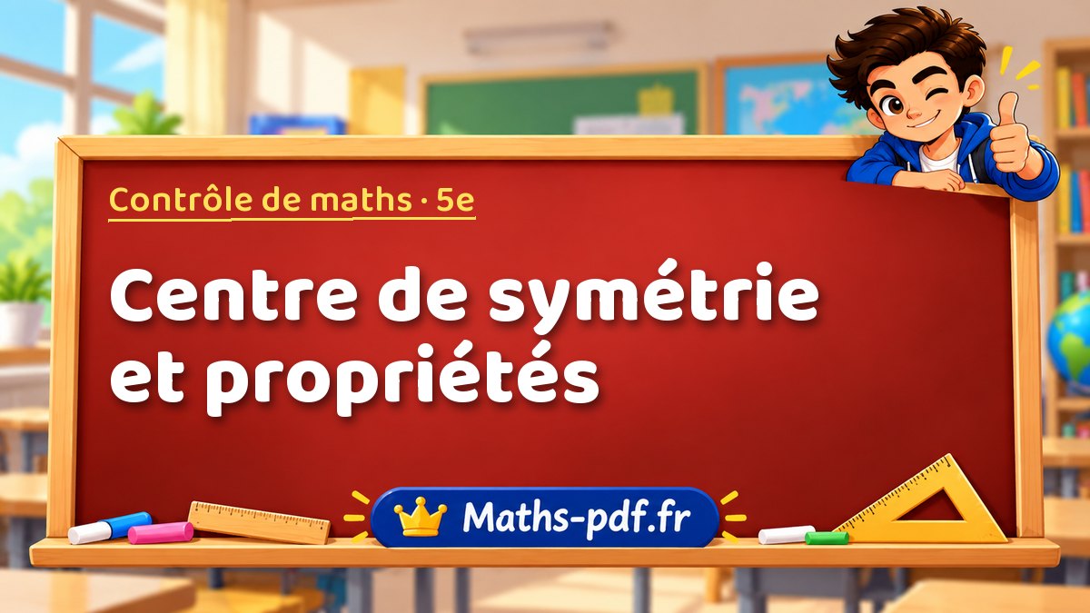 Centre de symétrie et propriétés – Contrôle de maths niveau 5e sur Maths-pdf.fr