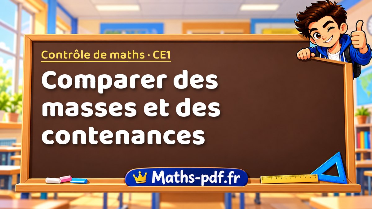 Comparer des masses et des contenances – Contrôle de maths niveau CE1 sur Maths-pdf.fr