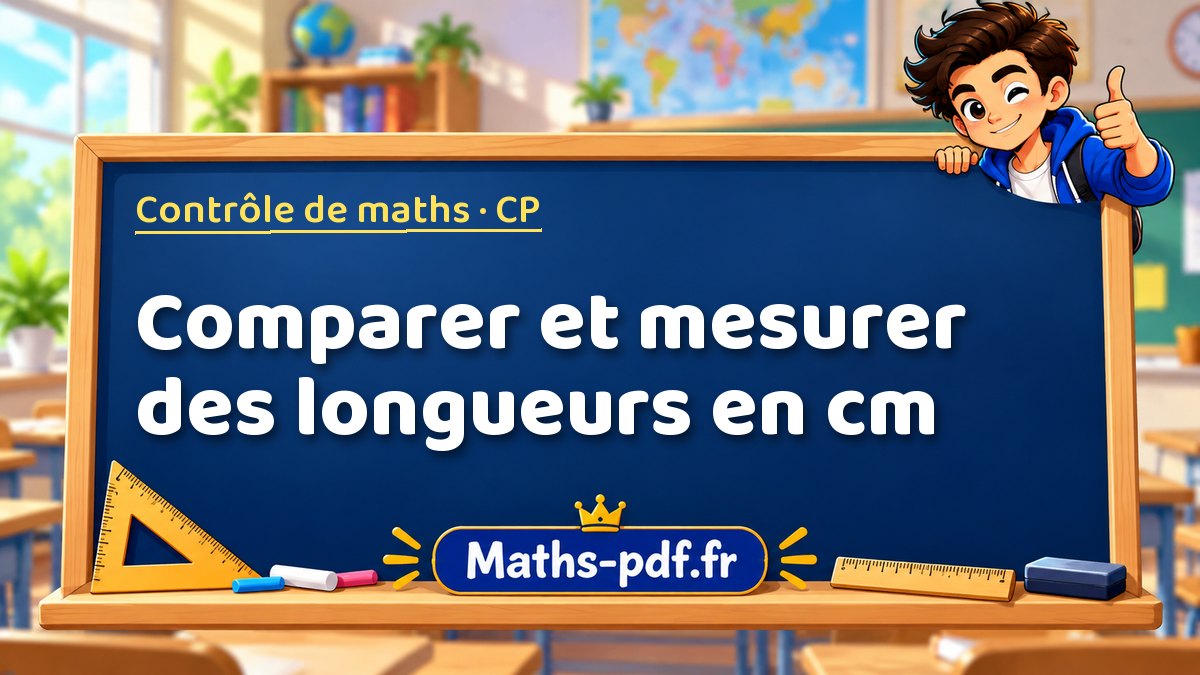 Comparer et mesurer des longueurs en cm – Contrôle de maths niveau CP sur Maths-pdf.fr