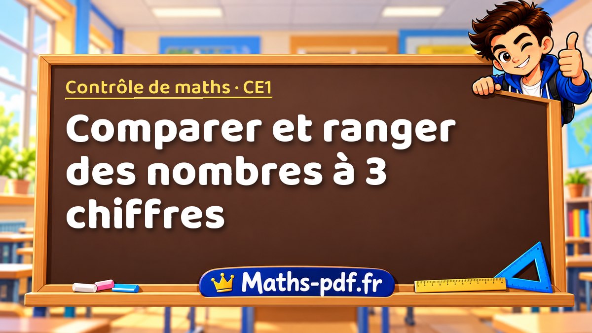 Comparer et ranger des nombres à 3 chiffres – Contrôle de maths niveau CE1 sur Maths-pdf.fr