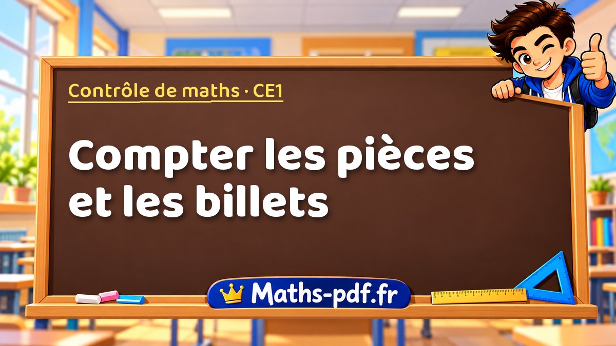 Compter les pièces et les billets – Contrôle de maths niveau CE1 sur Maths-pdf.fr