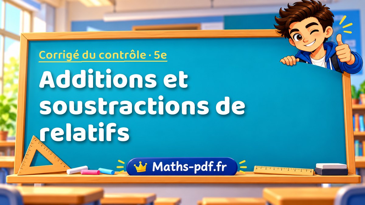 Additions et soustractions de relatifs – Corrigé de contrôle de maths niveau 5e sur Maths-pdf.fr