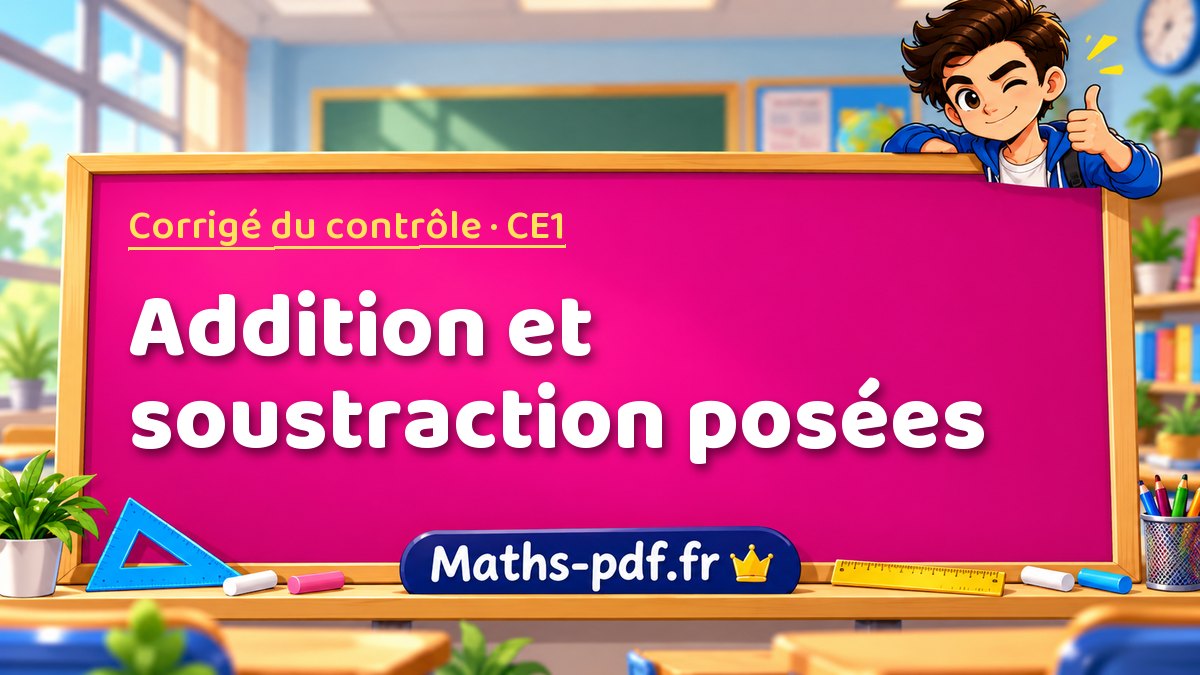 Addition et soustraction posées – Corrigé de contrôle de maths niveau CE1 sur Maths-pdf.fr