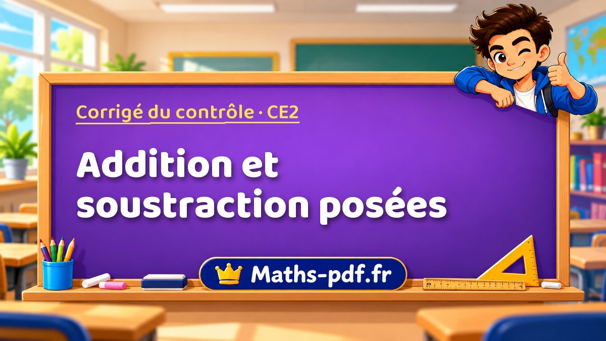 Addition et soustraction posées – Corrigé de contrôle de maths niveau CE2 sur Maths-pdf.fr