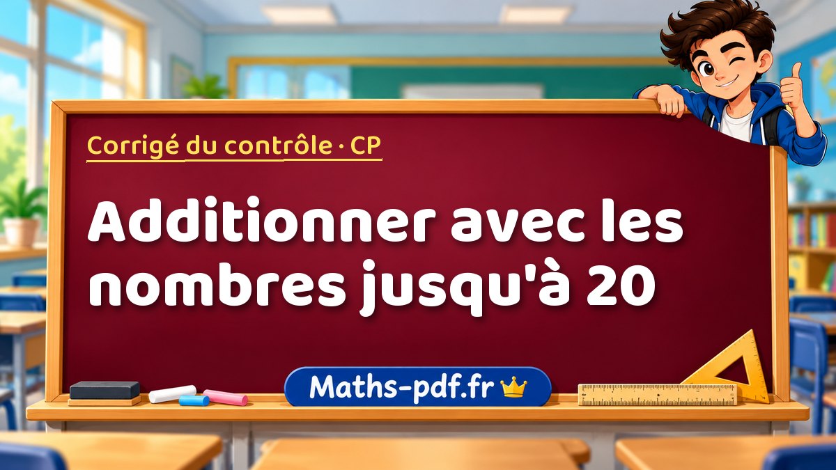 Additionner avec les nombres jusqu'à 20 – Corrigé de contrôle de maths niveau CP sur Maths-pdf.fr