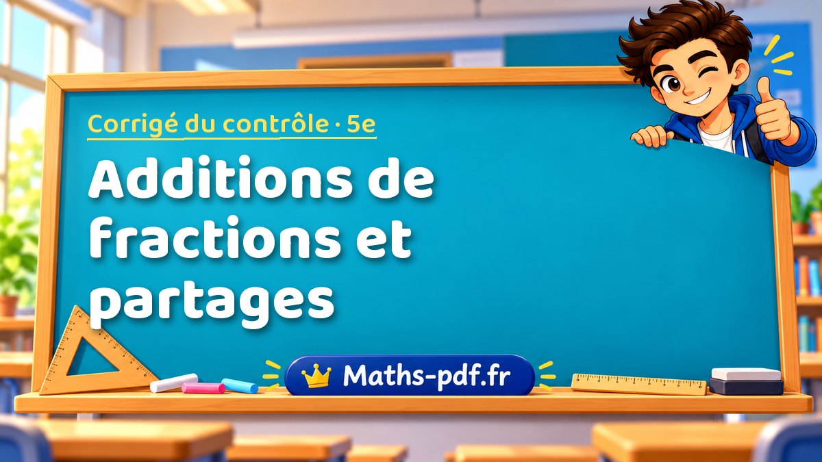 Additions de fractions et partages – Corrigé de contrôle de maths niveau 5e sur Maths-pdf.fr