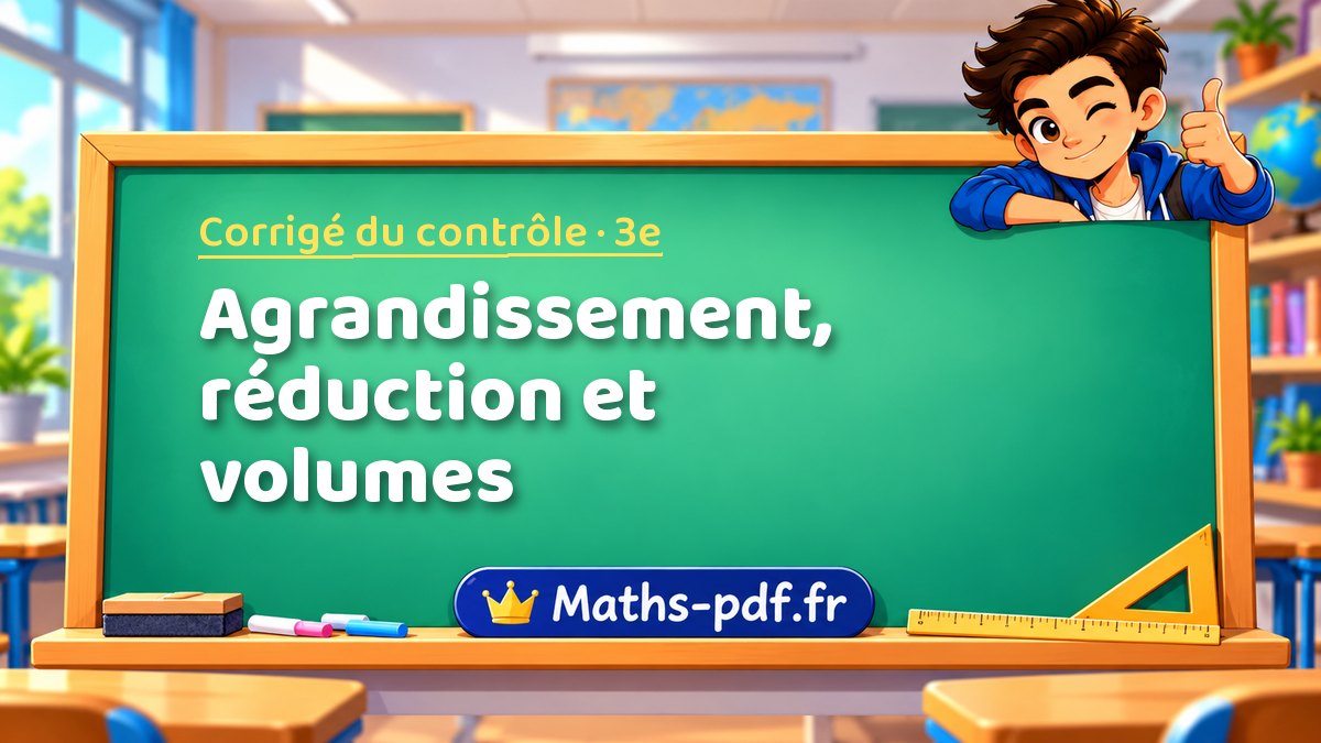 Agrandissement, réduction et volumes – Corrigé de contrôle de maths niveau 3e sur Maths-pdf.fr