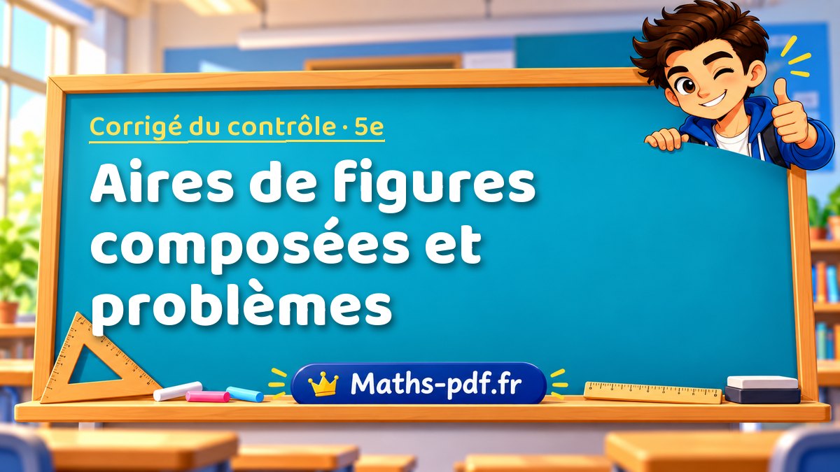 Aires de figures composées et problèmes – Corrigé de contrôle de maths niveau 5e sur Maths-pdf.fr