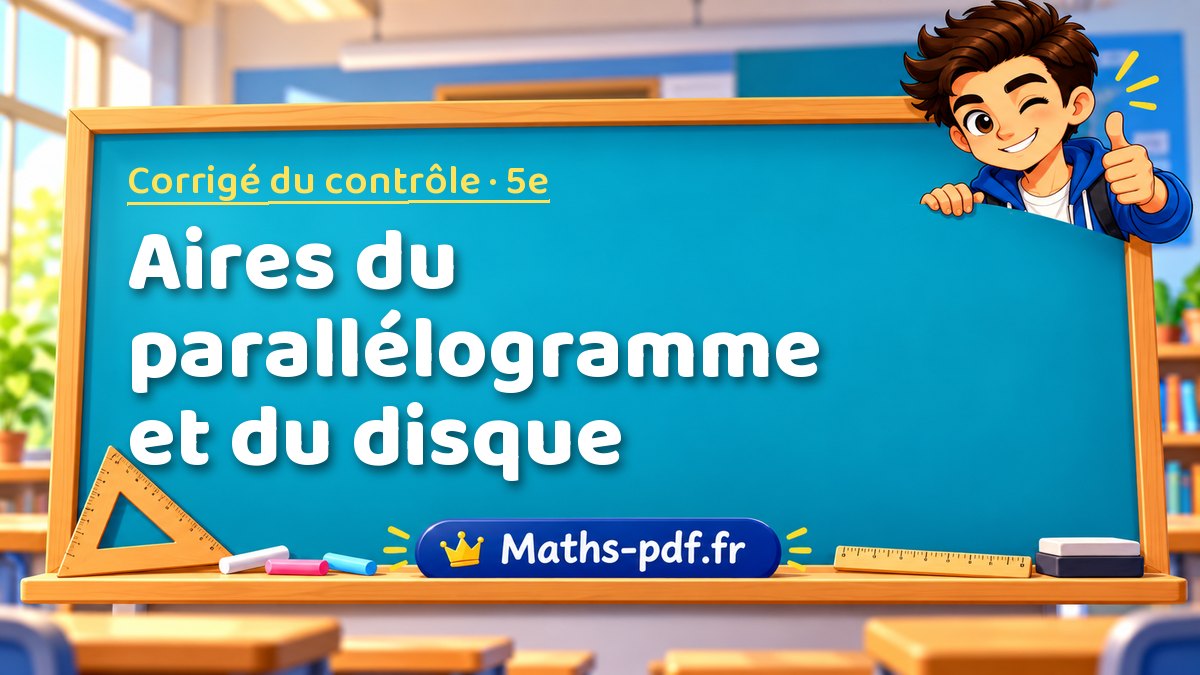 Aires du parallélogramme et du disque – Corrigé de contrôle de maths niveau 5e sur Maths-pdf.fr