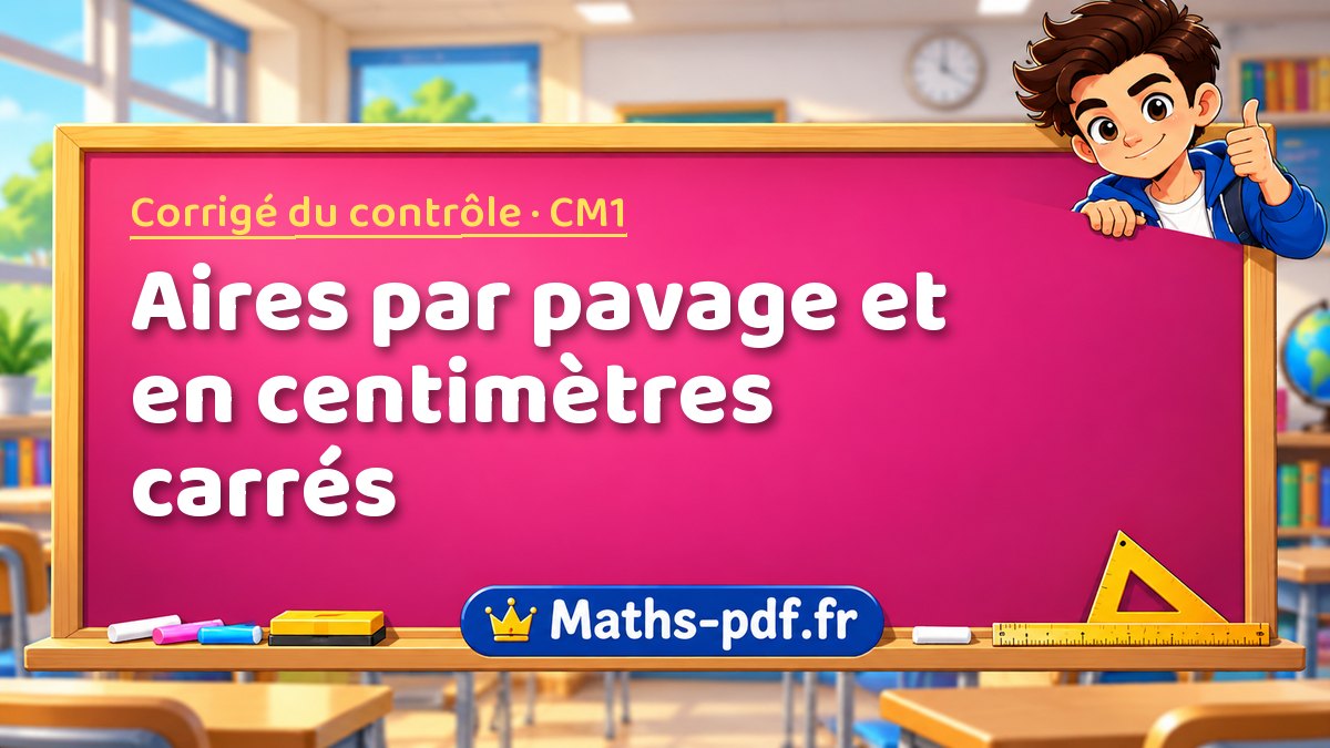 Aires par pavage et en centimètres carrés – Corrigé de contrôle de maths niveau CM1 sur Maths-pdf.fr