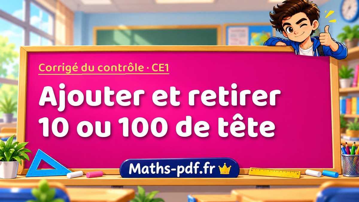 Ajouter et retirer 10 ou 100 de tête – Corrigé de contrôle de maths niveau CE1 sur Maths-pdf.fr