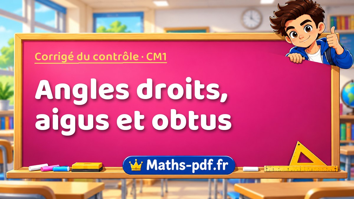 Angles droits, aigus et obtus – Corrigé de contrôle de maths niveau CM1 sur Maths-pdf.fr