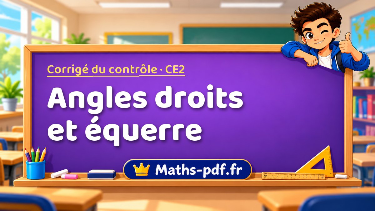 Angles droits et équerre – Corrigé de contrôle de maths niveau CE2 sur Maths-pdf.fr
