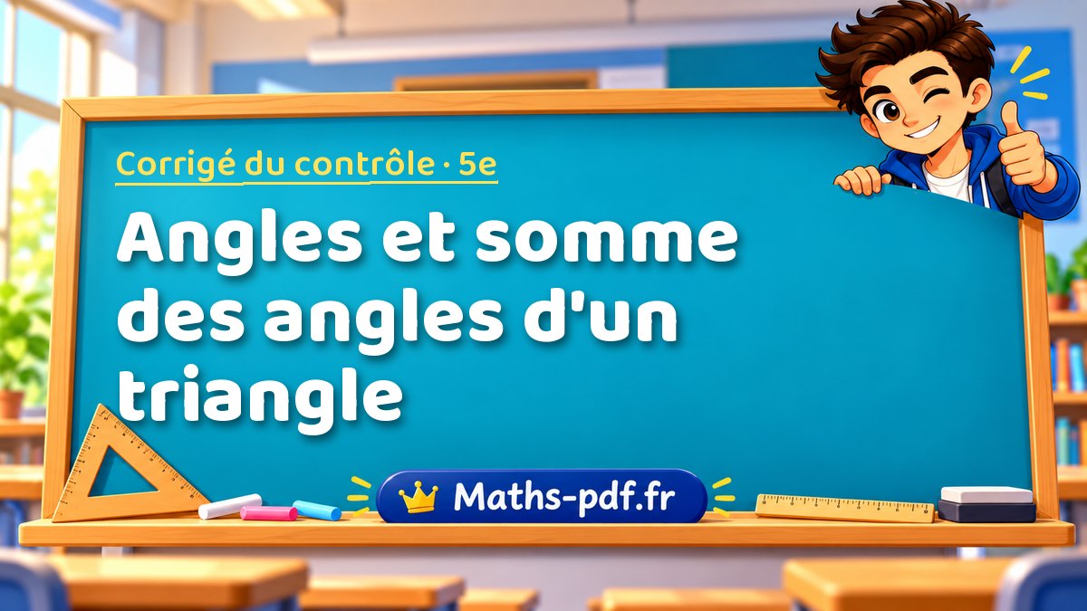 Angles et somme des angles d'un triangle – Corrigé de contrôle de maths niveau 5e sur Maths-pdf.fr