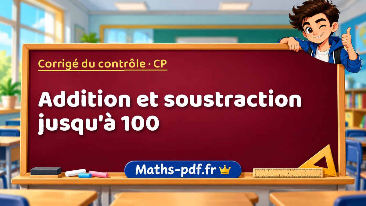 Addition et soustraction jusqu'à 100 – Corrigé de contrôle de maths niveau CP sur Maths-pdf.fr