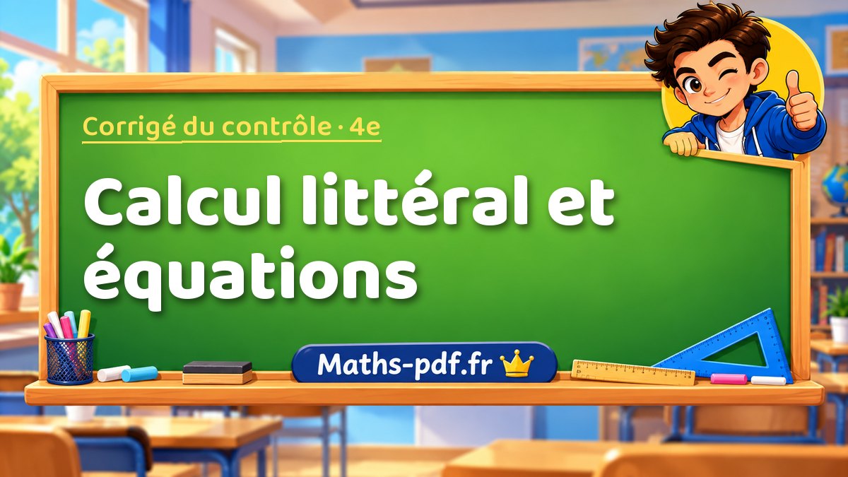Calcul littéral et équations – Corrigé de contrôle de maths niveau 4e sur Maths-pdf.fr